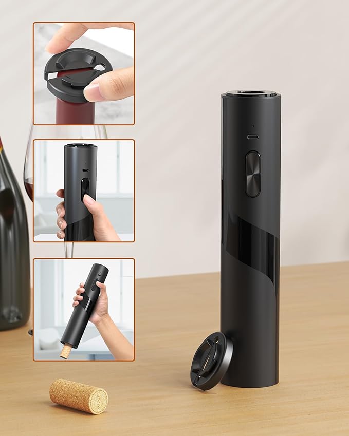 CIRCLE JOY Electric Wine Bottle Opener Set Rechargeable 7-in-1 Wine Set with Foil Cutter, Electric Wine Opener, Electric 2in-1 Wine Aerator & Pourer, Electric Vacuum Pump and 2 Wine Stoppers, Black