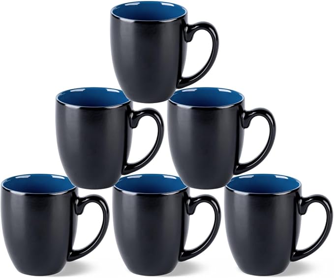 GBhome 12oz Coffee Mugs Set of 6, Large Ceramic Coffee Mugs for Man, Woman, Dad, Mom, Modern Coffee Mugs Set with handle for Tea/Latte/Cappuccino/Milk/Cocoa. Dishwasher&Microwave Safe,Blue