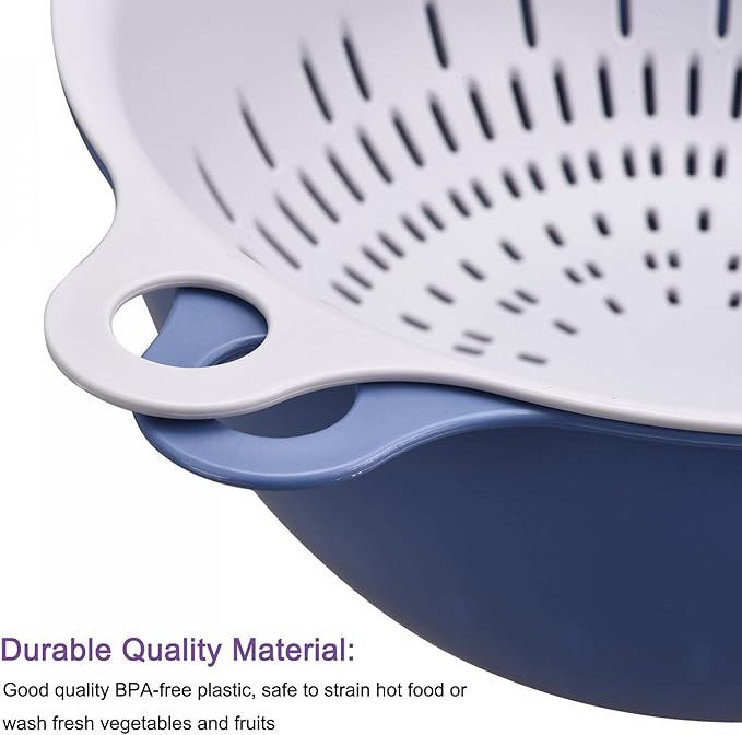 uxcell Kitchen Strainer Colander Bowl Set, Small Double Layer Drain Basin and Basket Suitable for Fruits, Vegetables, Pasta, Berry, Cleaning Washing - Blue