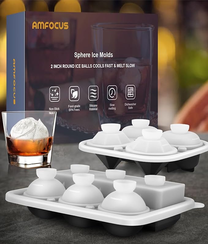 Ice Cube Tray with Lid, Silicone Ice Molds with Round, Square, Diamond, Rose, Large Ice Cube Mold for Whiskey, Bourbon, Cocktails, Easy Release BPA Free, Set of 2 (Pack of 2)