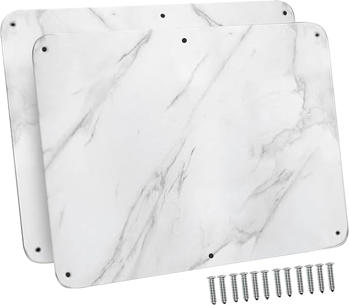 17.5inchX11.5inch Large Stainless Steel Plate for Magnets, 3M Adhesive Back, Mounting Screws, Ideal for Magnetic Shelf, Colorful Magnets as a Gift. Mount Anywhere! (Carrara Marble, 2 Pack)