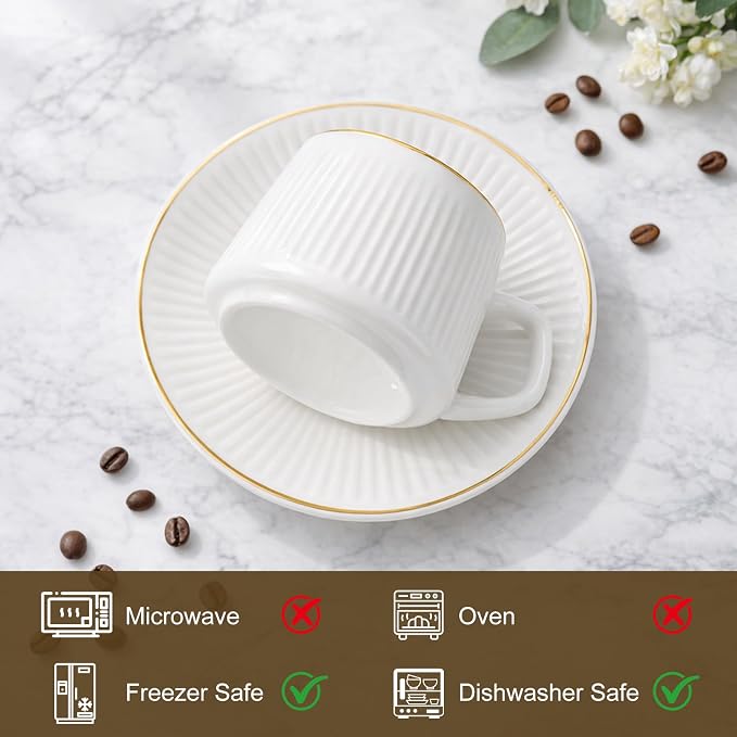 ALIMOTA Ceramic Coffee Mug Set of 6, 3.5 Oz Tea Cups with Handle for Latte, Tea, Cappuccino, Milk, Cocoa, Dishwasher & Microwave Safe Gift Set, White