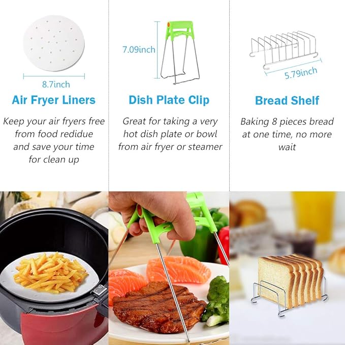 9 Inch Air Fryer Accessories XL 10 PCS with Cupcake Pan, Pizza Pan, Silicone Baking Cup, Recipe Cookbook, 100Pcs Parchment Paper for 5.3Qt - 6.8Qt and Larger Size Phillips Air Fryer Instant Pot