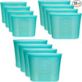 12-Pack Reusable Silicone Food Storage Bags, 100% Silicone Stand-Up Wide-Open Zip-Lock Reusable Storage Bags for Food, Freezer Microwave Oven Dishwasher Safe, Aqua, 4M 4S 4XS