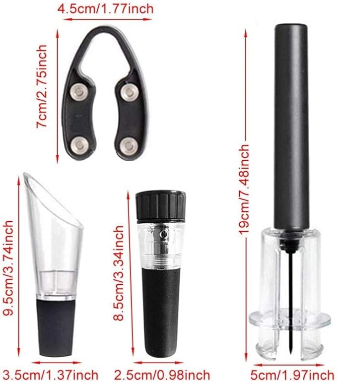 qiuqiu Bottle Opener, Air Pressure Wine Opener Set with Wine Pourer, Foil Cutter and Vacuum Stopper,Handheld Portable Cork Remover Pump for Home Resturant Bar