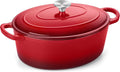 TeamFar 7QT Oval Dutch Oven, Enameled Cast Iron Dutch Oven Pot with Lid, For Bread Baking/Stewing/Braising/Frying, Suitable for Various Stoves, Non-stick & Easy Clean, Red