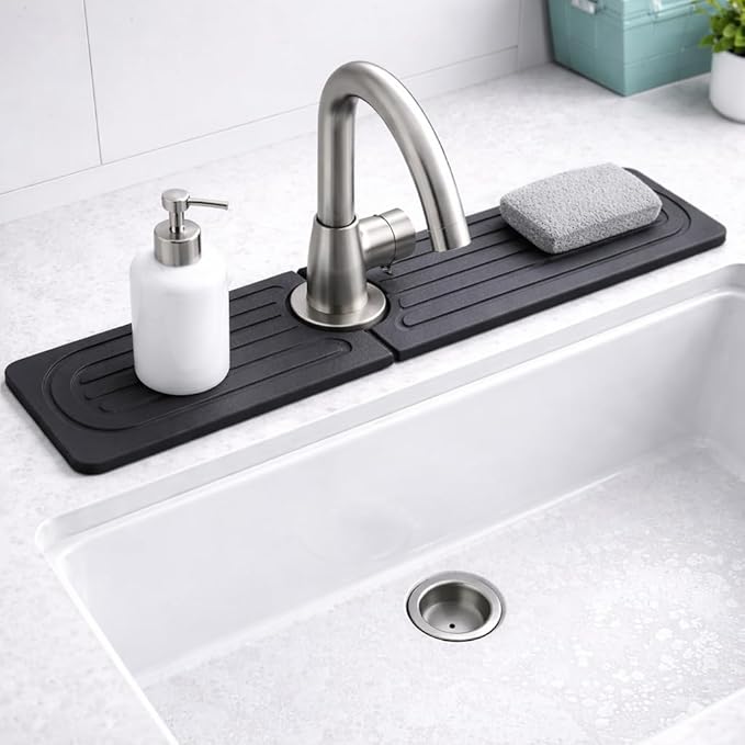 Diatomite Faucet Mat for Kitchen Sink, Fast Dry Stone Sink Splash Guard, Water Absorbing Faucet Tray (20” x 4”) – Fits Standard Faucets, Please Measure Sink & Faucet Before Purchase