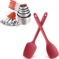 U-Taste 18/8 Stainless Steel Measuring Cups and Spoons Set of 10 and 600ºF Heat Resistat Silicone Flexible Baking Spoon Spatula & Cooking Scoop Spoonula (Red)