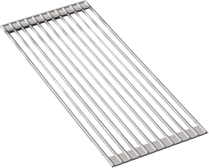 Silicone Non-Slip Dish Drying Rack, Drain Board Over the Kitchen Sink, Roll-Up Dish Rack Drainer, Rust-Resistant Drain Board(Grey,12 Long rods)