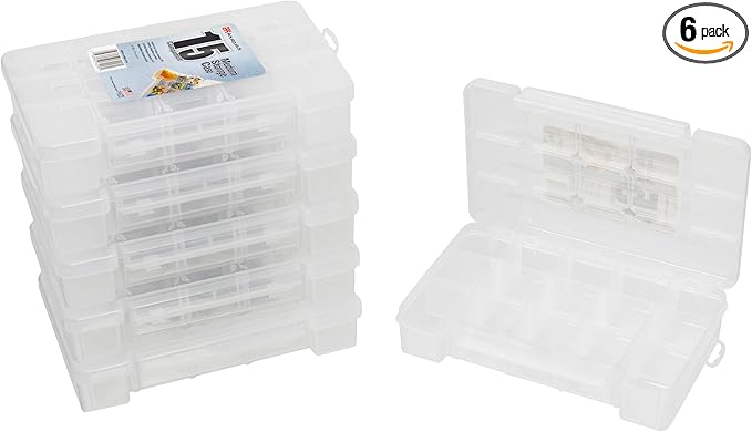 Akro-Mils 05805 Plastic Portable Parts Storage Case for Hardware and Crafts with Hinged Lid and 4 Adjustable Dividers, (11-Inch x 7-Inch x 2-3/8-Inch), Medium, Clear, 6-Pack