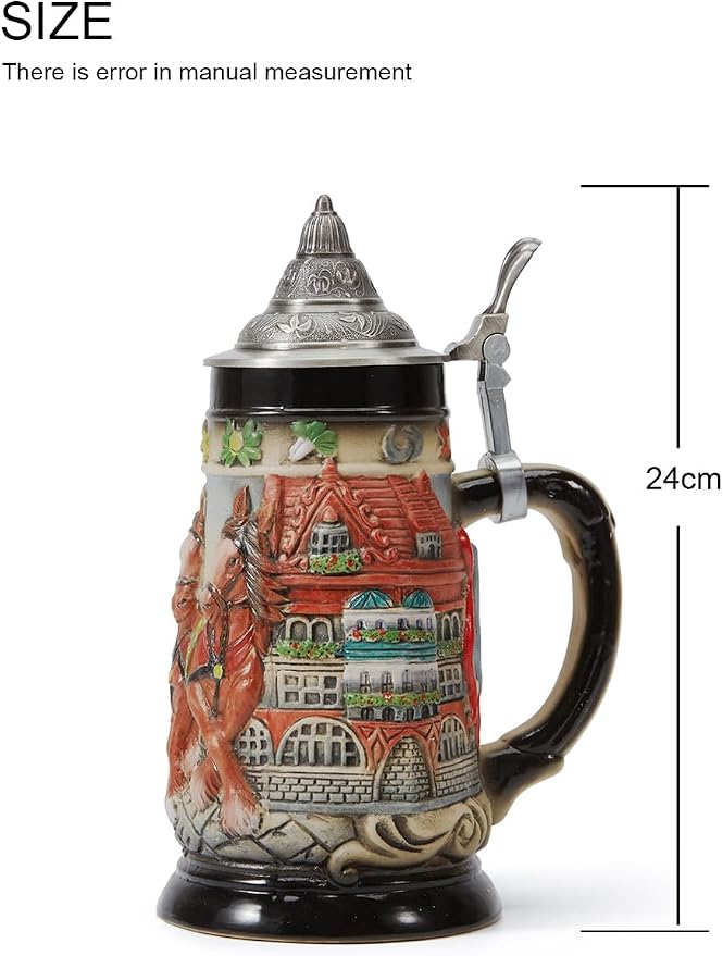 HAUCOZE Beer Stein Mug German Oktoberfest Drinking Viking Tankard with Pewter Lid Birthday Gifts for Men Father Husband 0.9 Liter
