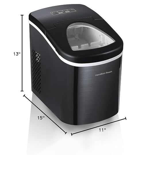 Hamilton Beach Compact Countertop Ice Maker, 26lbs of Ice per Day, Black Stainless