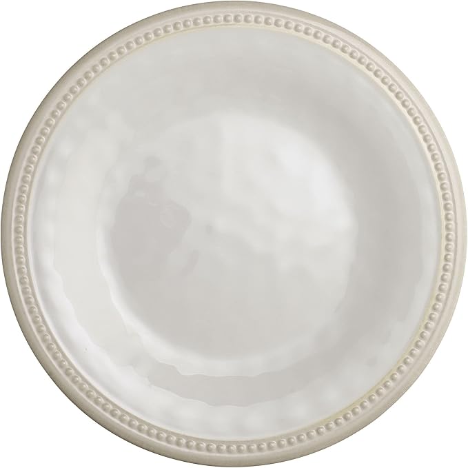 UPware 12 Piece Beaded Melamine Dinnerware Sets, Outdoor Dishes Set, Plates and Bowls Sets, Service for 4, Cream