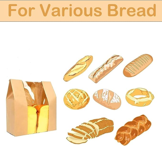 Large Paper Bread Bags for Homemade Sourdough-Bread Packaging Bag for Gifting, Label Seal Sticker Included Pack of 25(11.8x8.2x3.5 inch)