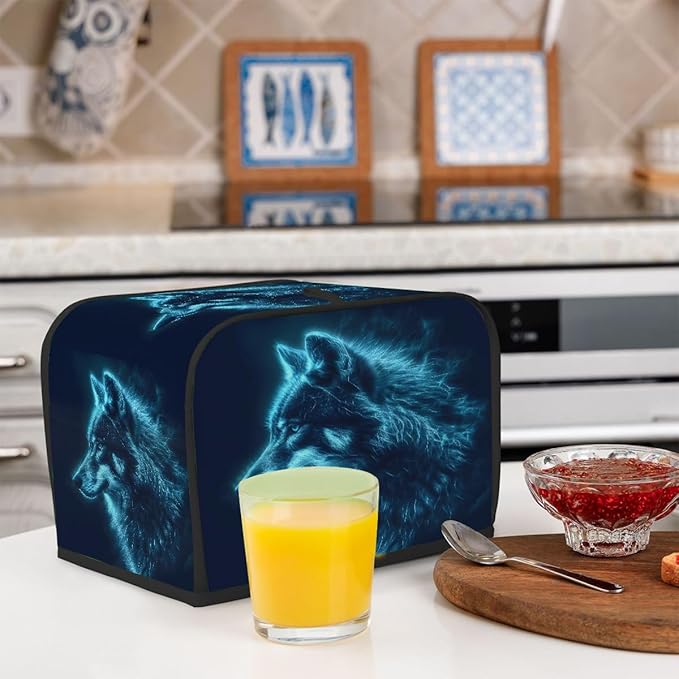 Wolf Animal Blue 2 Slice Toaster Cover Dust And Fingerprint Bread Maker Cover Bakeware Protector Washable Appliance Covers Kitchen Accessories For Home Kitchen Women Gift