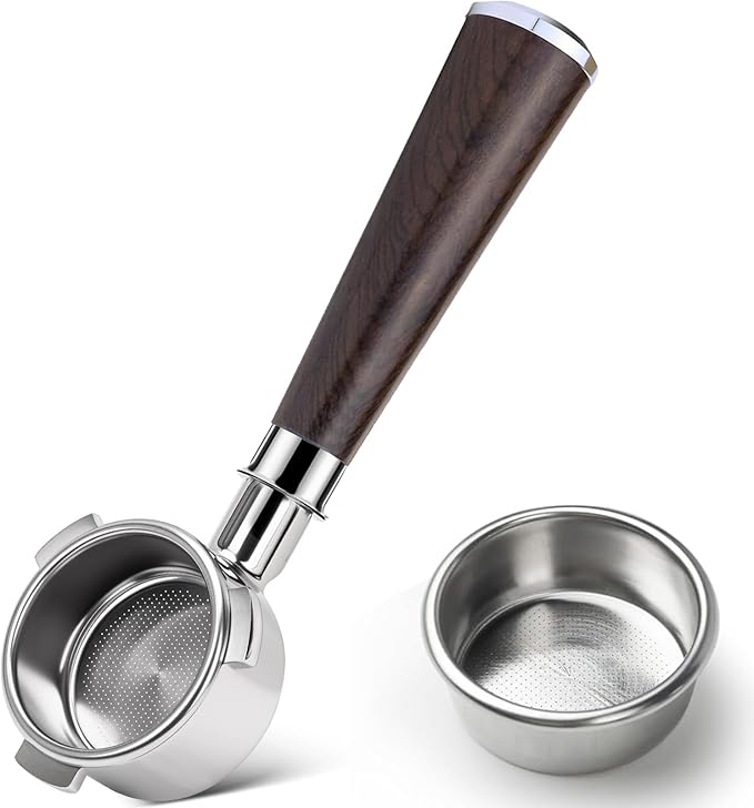 54mm Bottomless Portafilter for Breville BES870/878/880 | Barista Express/Pro/Touch | 304 Stainless Steel & Ebony Handle | Includes 18g Filter Basket