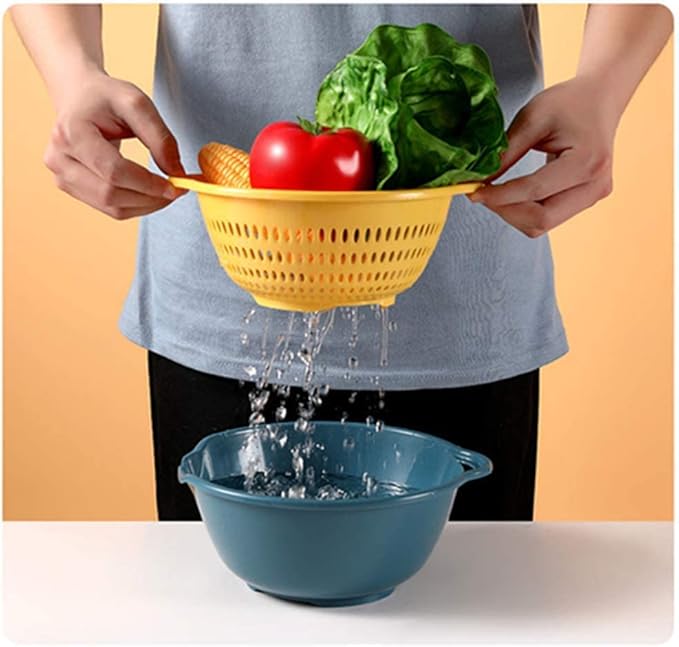 6 Pieces Colander with bowl, Plastic Strainer for Pasta, Veggies and Fruits, BPA Free, Dishwasher Safe (blue, tiny)