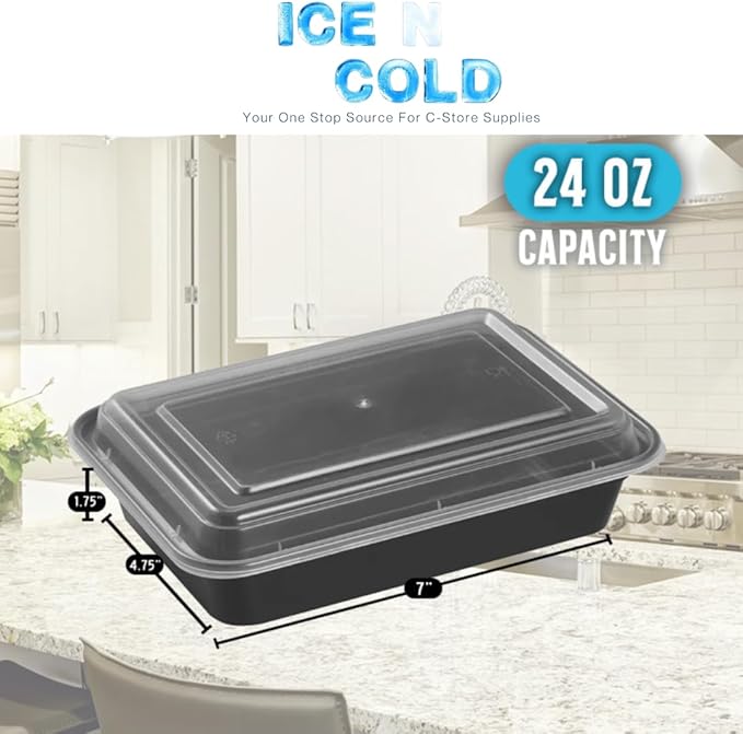 ICE N COLD Reusable To-Go Food Meal Prep Storage Containers with Leak Proof Snap Lids 24oz | 710ml | 50-Pack