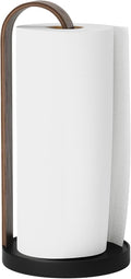 Umbra Bellwood Paper Towel Holder for Kitchen Countertop, with Real Wood Stand and Weighted Metal Base, Black/Walnut