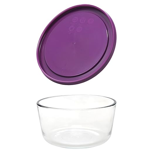 Pyrex 7201 4-Cup Glass Bowl & 7201-PC Purple Food Storage Replacement Lid (4-Pack) - Made in USA