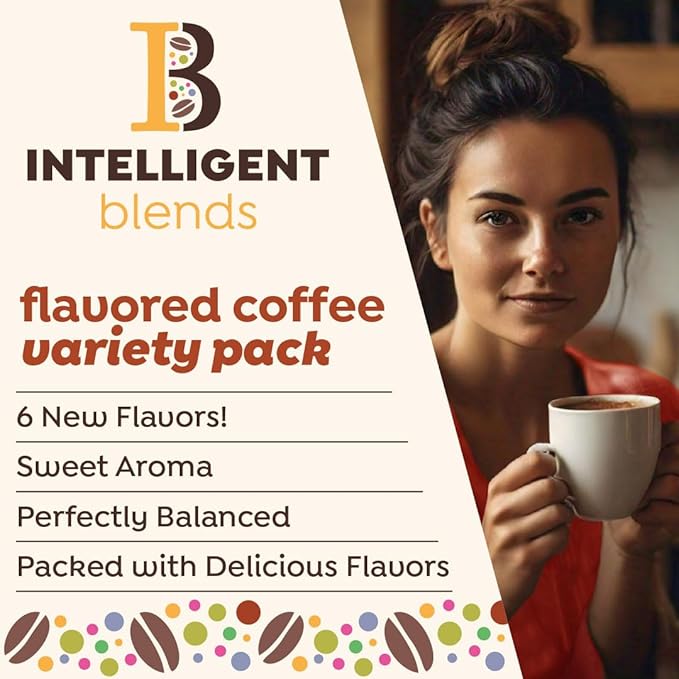 Intelligent Blends Flavored Coffee Pods Variety Pack, 80 ct, 6 Assorted Flavors, Single Serve Pods – 100% Arabica Coffee, Compatible with Keurig K Cups Maker