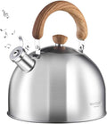 18/8 Stainless Steel Tea Kettle for Stovetop (4L / 4.23 Quart Whistling Tea Pot, Wood Handle)-Silver