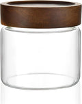 17 oz/500 ml Clear Glass Storage Canister with Airtight Wooden Screw Lid, Small Cute Decorative Glass Container Jar for Coffee,Spice,Candy,Salt,Cookie,Condiment,Pepper,Sugar,Overnight Oatmeal
