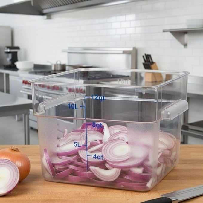 Soro Essentials- 12 qt. Polycarbonate Square Food Storage Container with Graduated Markings Clear Color- Stackable Storage Bin Plastic Food Container with Handle for Pantry Organizer Storage Kitchen