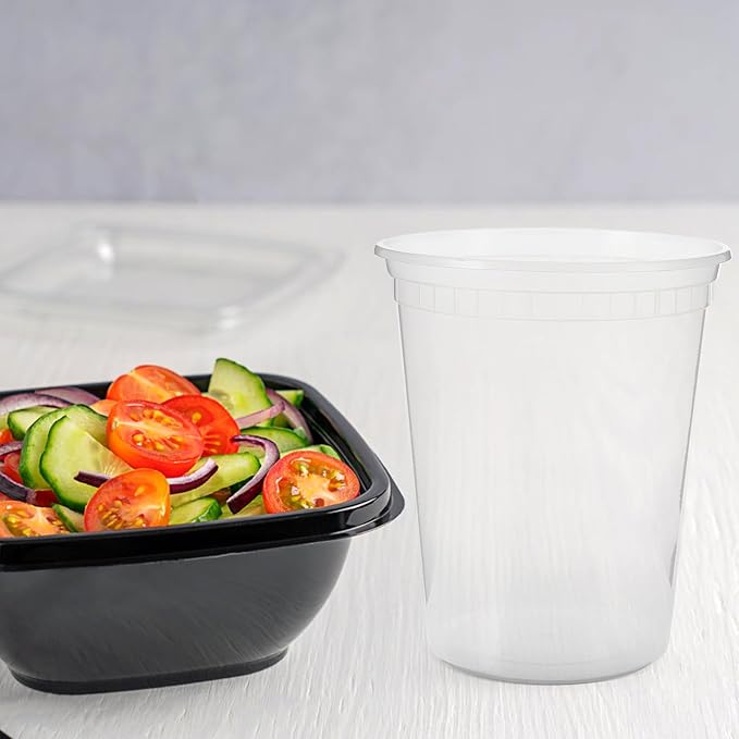 Alasum 30 Sets 32oz (960ml) Plastic Leakproof Soup Bowls with Lids, Disposable Food Packing Containers for Meal Prep and Takeout, Portable Condiment and Porridge Bowls for Home and Travel