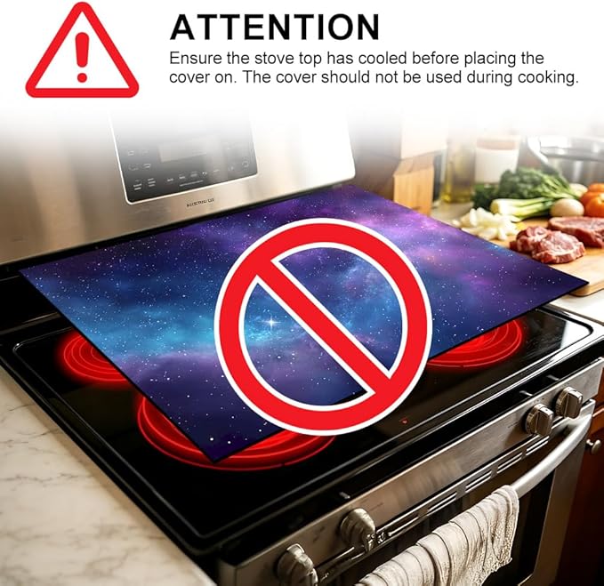 Stove Top Cover for Electric Stove 28.4 x 20.5 Inch Non Slip Stove Mat Oil Proof Purple Galaxy Glass Cooktop Protector Kitchen Counter Mat