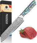 KEENZO Damascus Kiritsuke Knife 8 inch, Professional Chef Knife, Sharp Hand-Forged Kitchen Knives,Japanese 67-Layers Damascus Steel Cooking Knife,Ergonomic Abalone Shell Ressin Handle with Gift Box