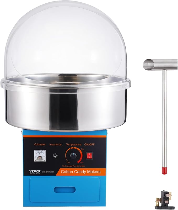 VEVOR Electric Cotton Candy Machine with Cover, 1000W Commercial Floss Maker w/Stainless Steel Bowl, Sugar Scoop and Drawer, Perfect for Home, Carnival, Kids Birthday, Family Party, Blue