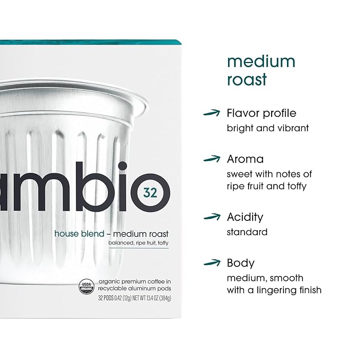 Cambio Roasters House Blend Medium Roast Coffee Pods - The Only Organic Recyclable Aluminum Coffee Pods, Small Batch Roasted, Keurig® Compatible, Balanced Flavor & Longer Lasting Freshness, 10 Count