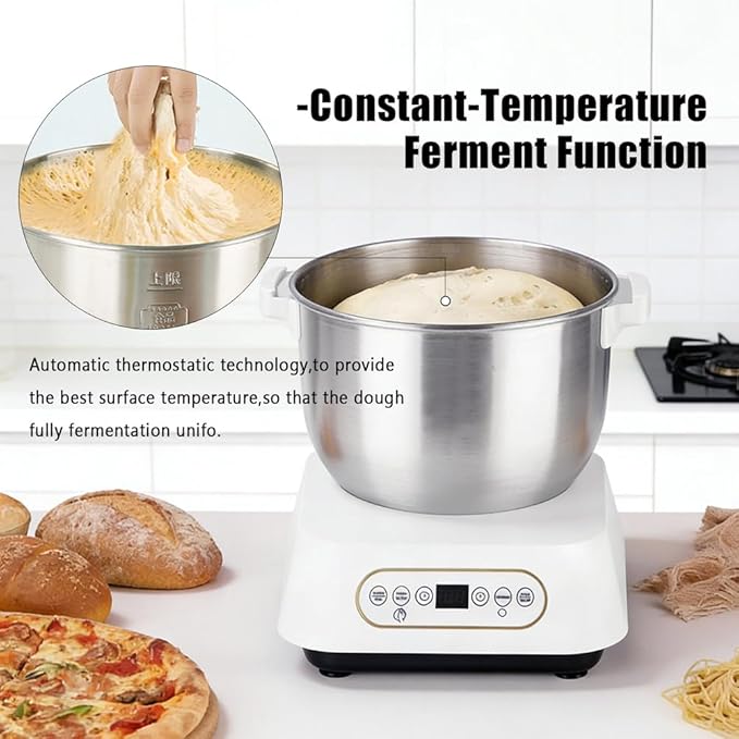 Electric Dough Maker with Ferment Function, 304 Stainless Steel Bowl, 7L Large Capacity White Dough Mixer, for Bread, Pizza, Dumplings, Noodles, Low Noise