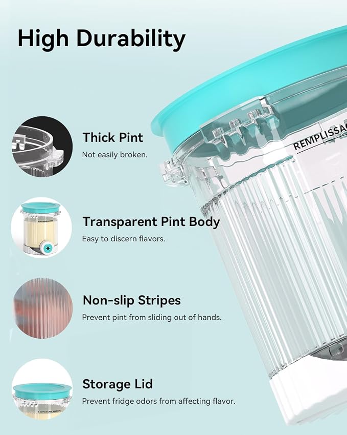 Creami Swirl Containers NC701 NC701C + Swirl Nozzle Compatible with Ninja Swirl CREAMi Ice Cream and Soft Serve Maker, Creami Swirl Pints, Food-grade, Dishwasher Safe, 4 Pack, XSK7PNTLD2
