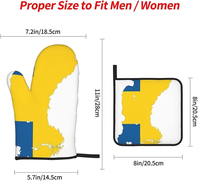 Swedish Flag Map Print Oven Mitts and Pot Holders Set,for Kitchen Baking Cooking,BBQ Outdoor Use