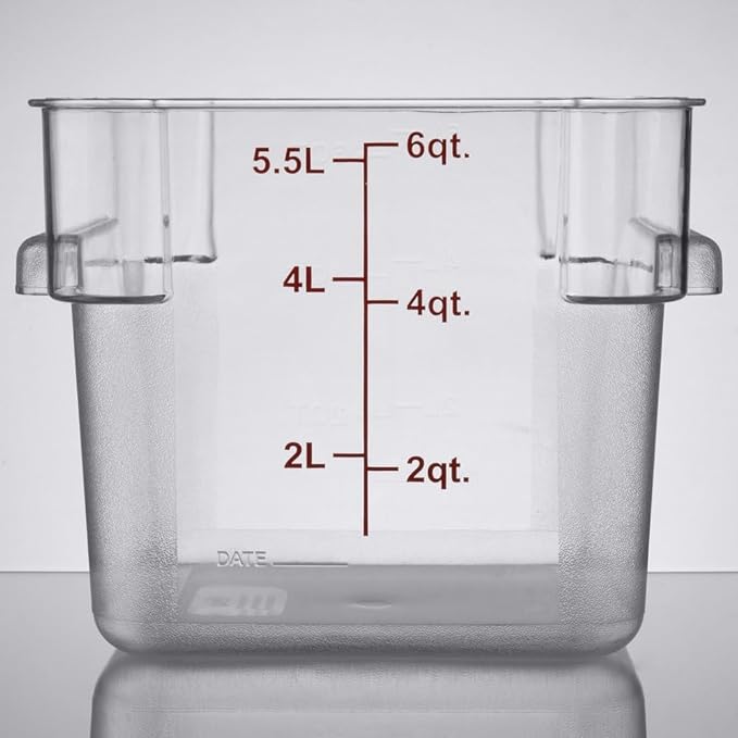 Soro Essentials- 6 qt. Polycarbonate Square Food Storage Container with Graduated Markings Clear Color- Stackable Storage Bin Plastic Food Container with Handle for Pantry Organizer Storage Kitchen