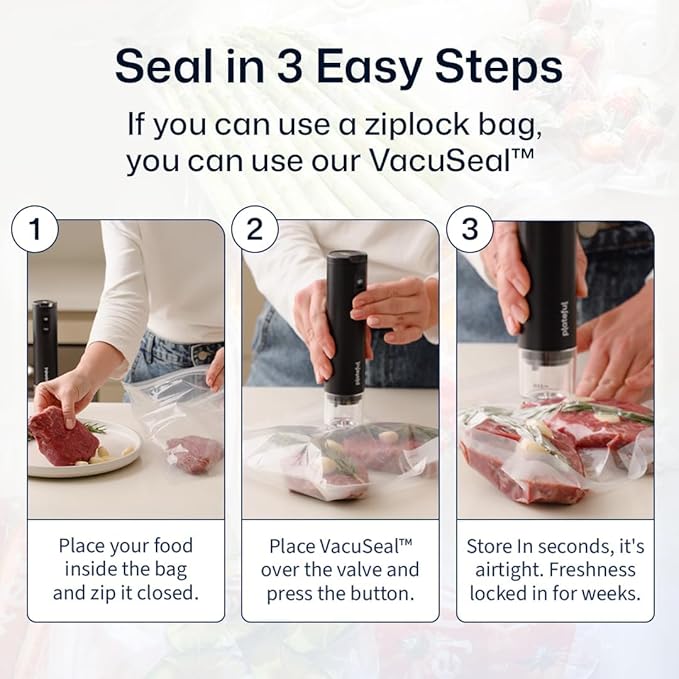 Handheld Vacuum Sealer for Food - Portable Cordless Food Vacuum Sealer Machine, Compact Mini Seal for Storage, Sous Vide & Freezer Preservation (30 Bags)