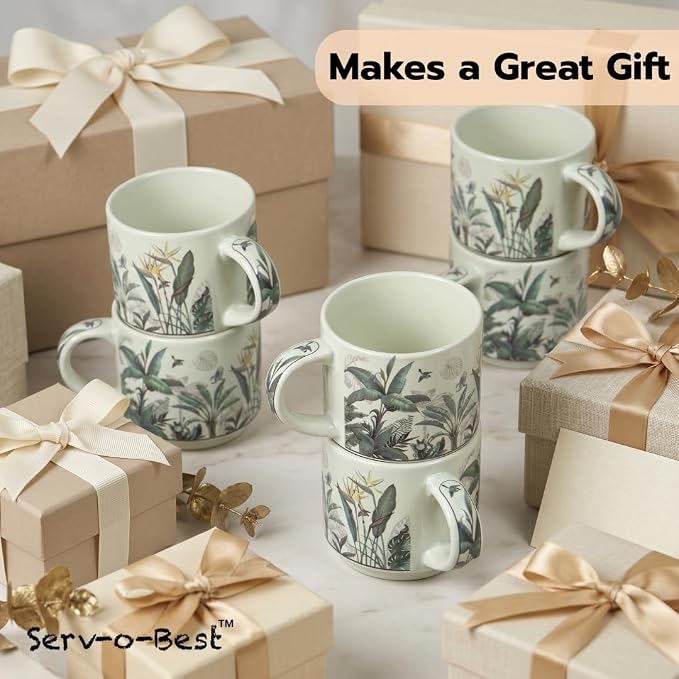 Servo Best Handmade Ceramic Coffee Mugs Set Of 4, 8 Oz Tea Cups with Handle, Drinking Mug Cups for Latte, Tea, Cocoa, Milk, Microwave & Dishwasher Safe Best housewarming Gift set for Men & Women