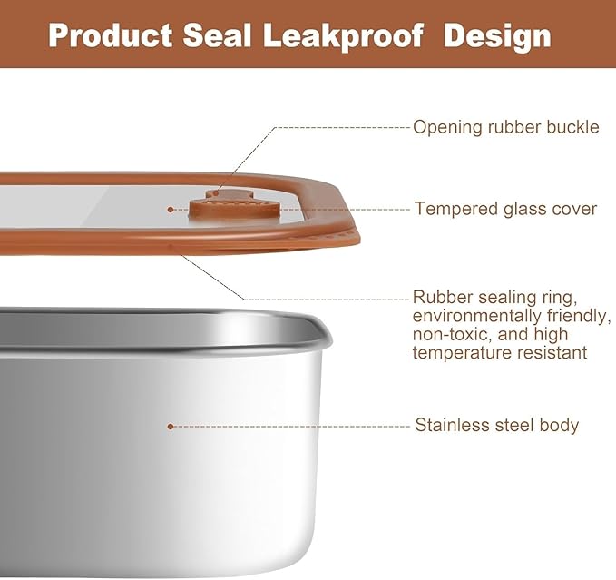Stainless Steel Meal Prep Containers with Glass Lids - 304 Stainless Steel Kitchen Container for Office Lunches and Camping Trips (21 oz, 42 oz and 70 oz(3 pcs))