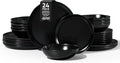 Herogo Stoneware Dinnerware Sets for 8, 24 Piece Ceramic Dinner Dishes Set, Irregular Handmade Plates and Bowls Dishware, Crack and Scratch Resistant, Reactive Glaze, Matte Black