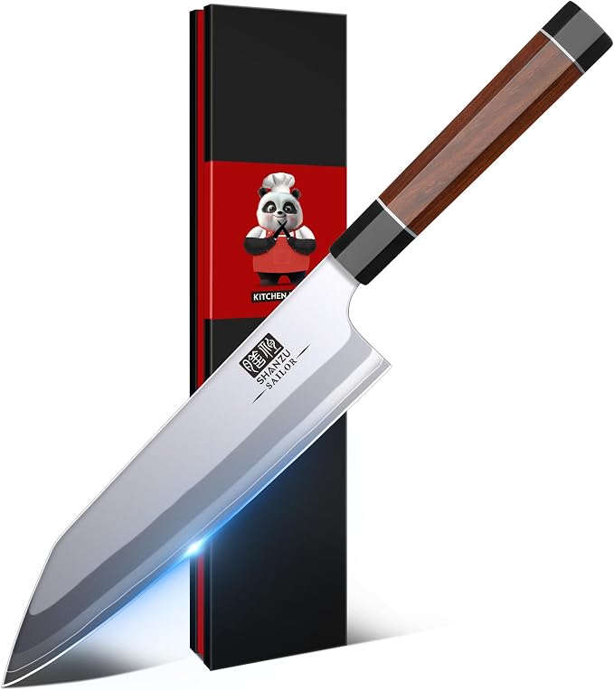 SHAN ZU 8 Inch Japanese Chef Knife, 9 Layers 10Cr15MoV High Carbon Steel Professional Kitchen Knife, Sharp Cooking Knife with Ergonomic Red Sandalwood Handle, Meat Cutting Sashimi Kiritsuke Knife