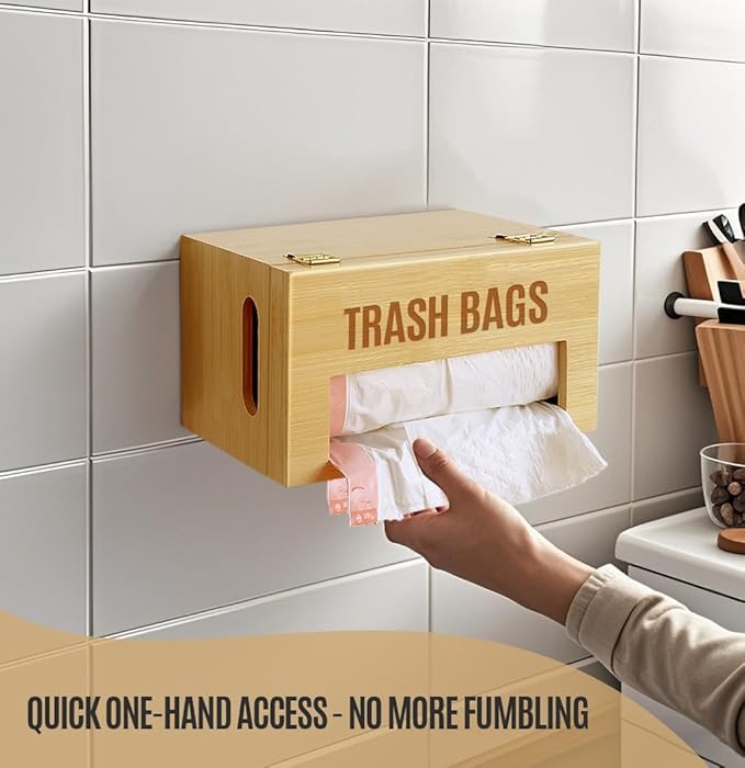 Libreshine Extra Large Bamboo Trash Bag Dispenser Holder for Tall Kitchen Bags, Fits Costco Jumbo Rolls, 13–33 Gallon Garbage Bag Organizer for Pantry, Under Sink/Wall/Cabinet/Freestanding Mount