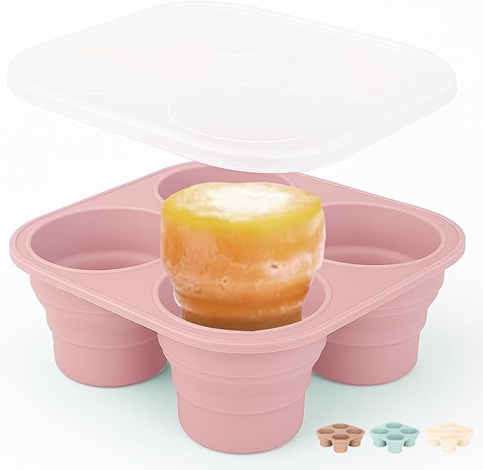 Silicone Freezer Tray with Lid - Stackable 2 oz Large Ice Cube Molds for Homemade Purees, Egg Bites, Broth Food Storage - Dishwasher Safe - Pink