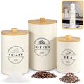 Kito LIVING Canisters Sets for Kitchen Counter Storage and Organization with Wooden Bamboo Lids, Food Pantry Containers, Stackable Steel Storage Bins, Airtight Sugar Tea Coffee Canisters - Cream