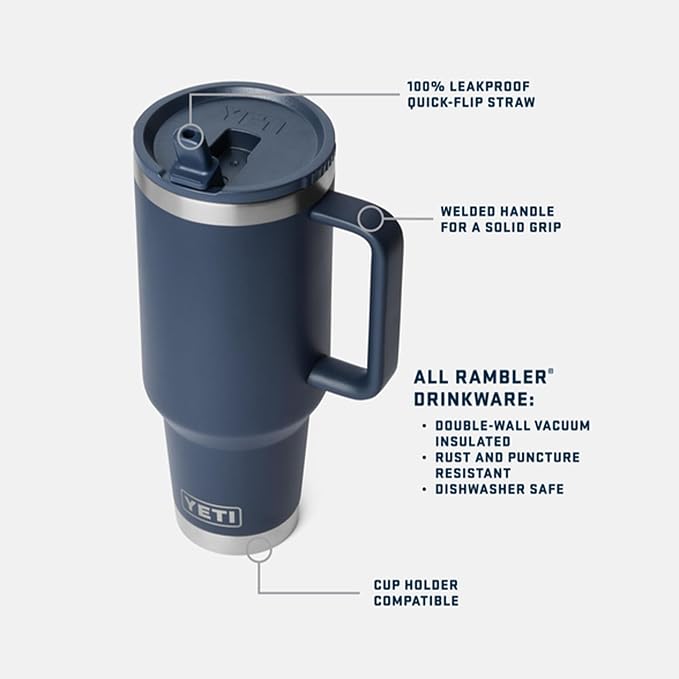 YETI Rambler 40 oz Travel Mug with Flip Straw Lid – Stainless Steel, Vacuum Insulated, Leakproof, Cup Holder Friendly, Pace Purple