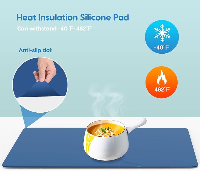 AECHY Extra Large Silicone Mat 35.3"x23.5"x0.08", Multipurpose Silicone Mat Thick Heat Resistant Mat Shipped Rolled Up Kitchen Counter Mat Waterproof Nonslip Mats for Kitchen Counter Blue