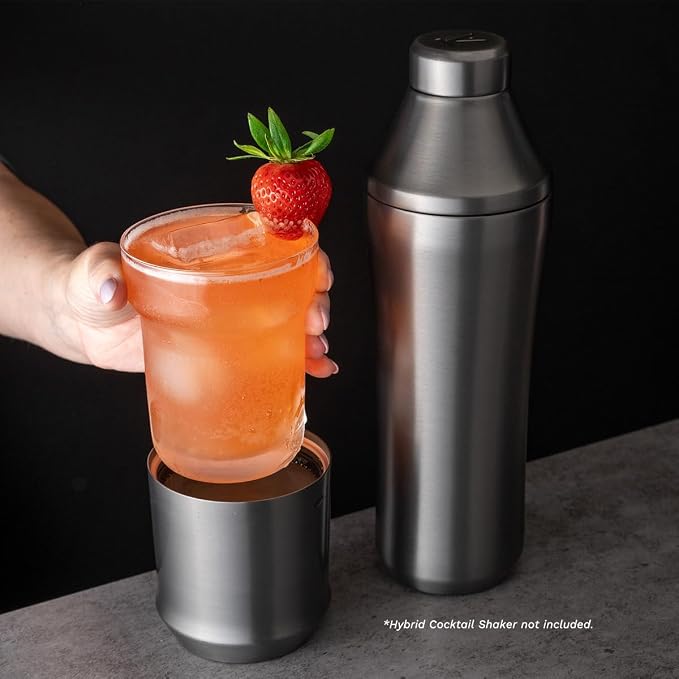 Elevated Craft Hybrid Rocks Glass Premium Vacuum Insulated Steel Base with Removable Insert - 12oz Cocktail Glass, Double Old Fashioned Lowball for Margaritas, Bourbon, Whiskey - Gunmetal Black