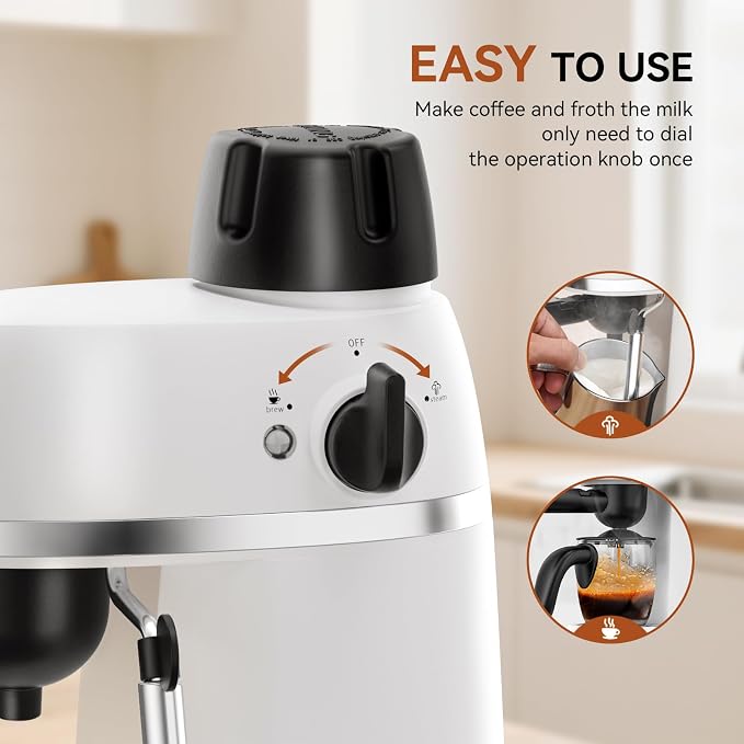 XIXUBX Coffee Machine, 3.5 Bar Espresso & Cappuccino Machine with Steam Wand, Compact Design Coffee Maker for Latte, Safety Lock & Tritan Cups, 800w, White