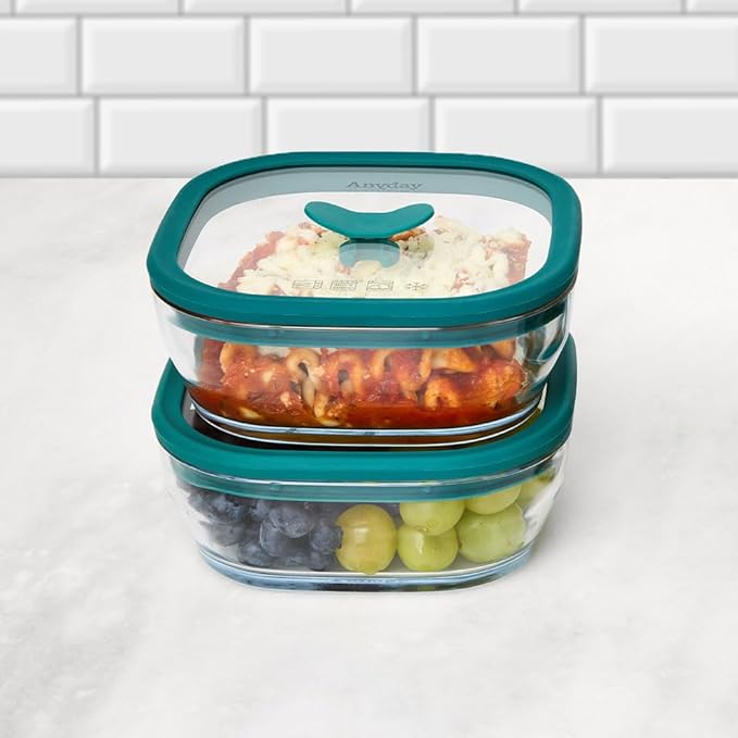 Anyday 2 Pack 2.5 Cup Microwavable Glass Lunch Containers With Glass Lids, Microwave Safe Lunch Bowls with Lids for Work, Food Storage, Bento Box Meal Prep Container